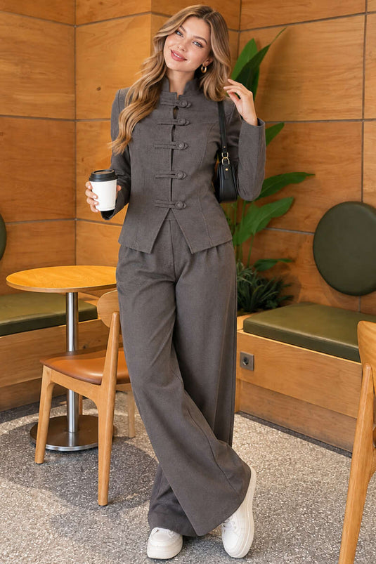 Brit Zippered Coat Set In Smoke Grey