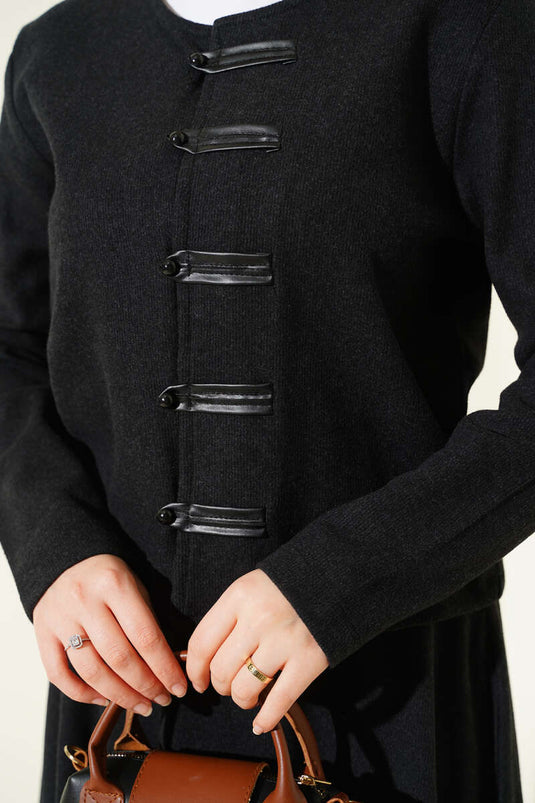 Brit Düğmeli Fitilli Kaşe Etekli İkili Takım Antrasit