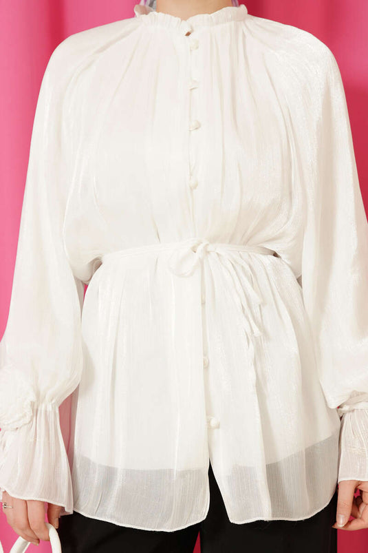 Camicia da cerimonia color ecru con bottoni Brit e dettaglio rosa