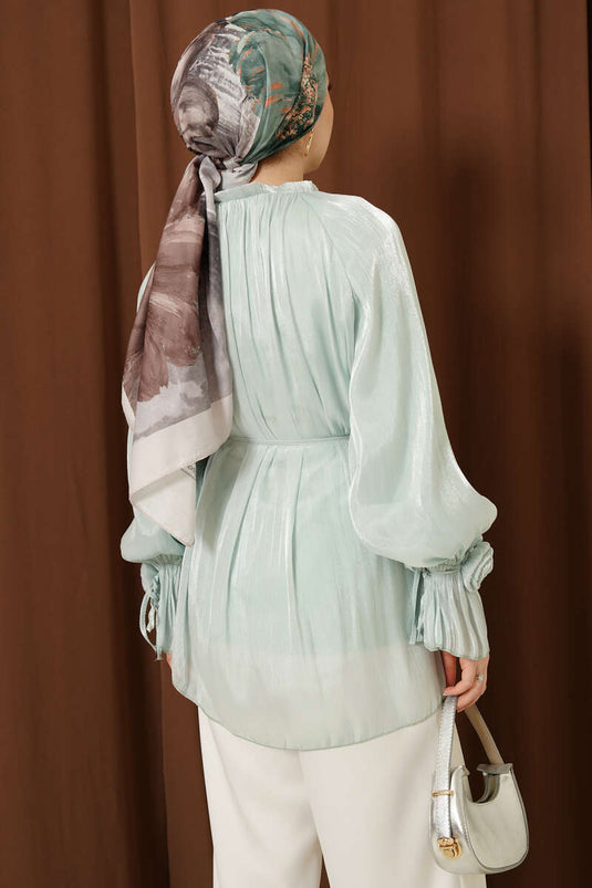 Brit blouse met knopen en rozendetail, mintkleurig