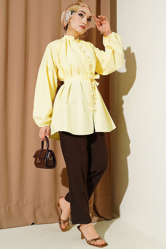 Chemise popeline col officier à boutons Brit jaune