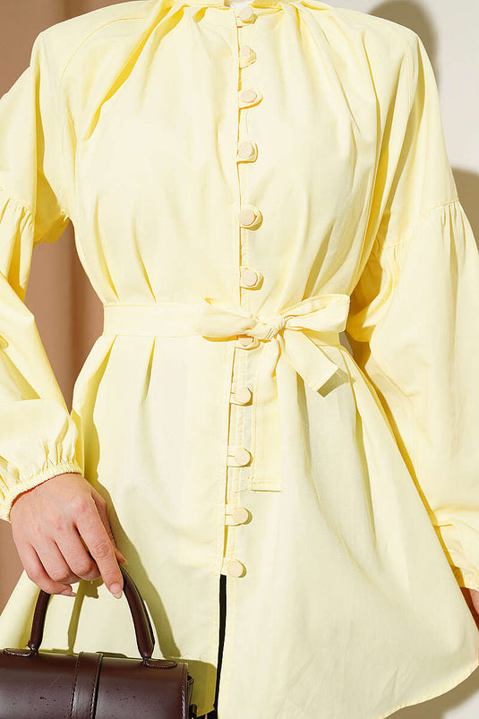 Chemise popeline col officier à boutons Brit jaune