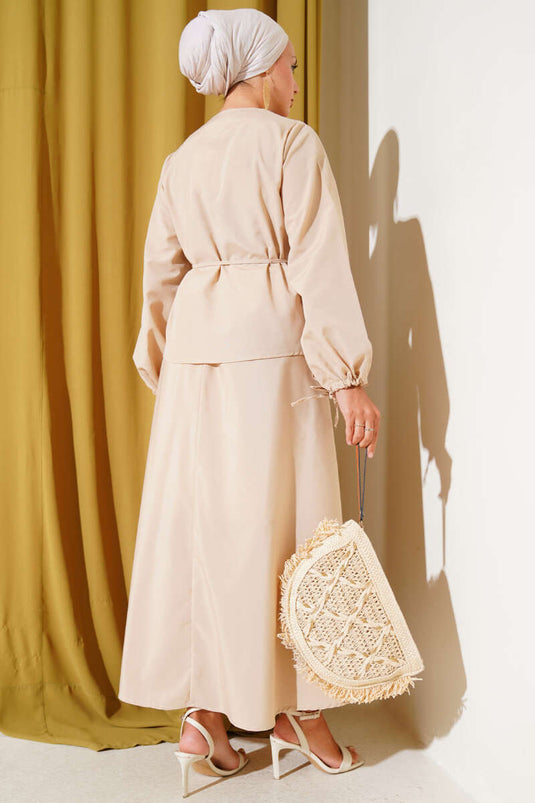 Brit Doppelrock-Set mit Knöpfen Beige