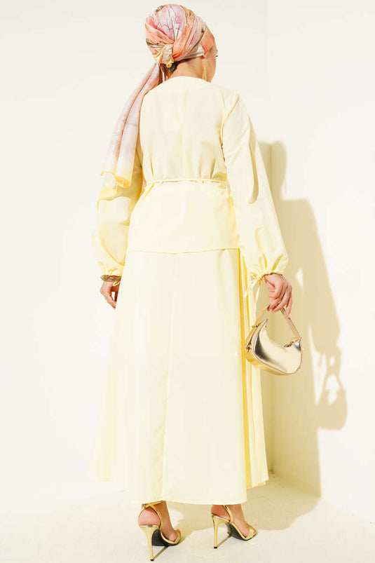 Brit Düğmeli İkili Etek Takımı Sarı