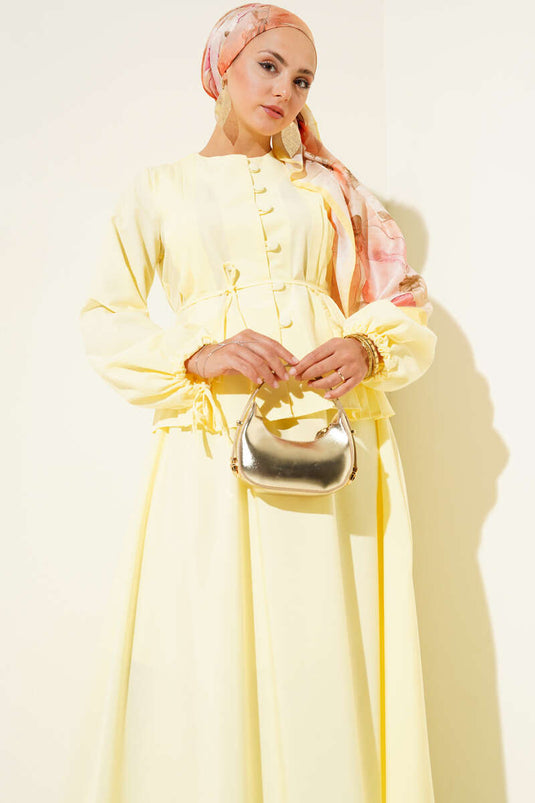 Brit Düğmeli İkili Etek Takımı Sarı