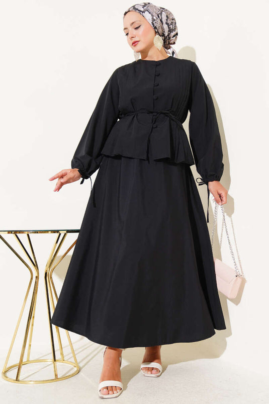 Britse geknoopte dubbele rokset zwart