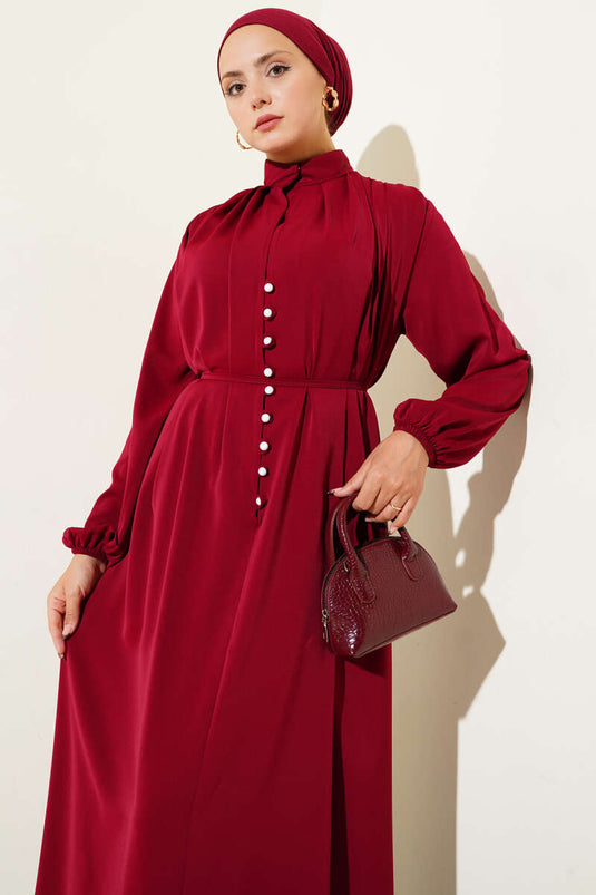 Robe boutonnée à nouer en corde Brit Bordeaux