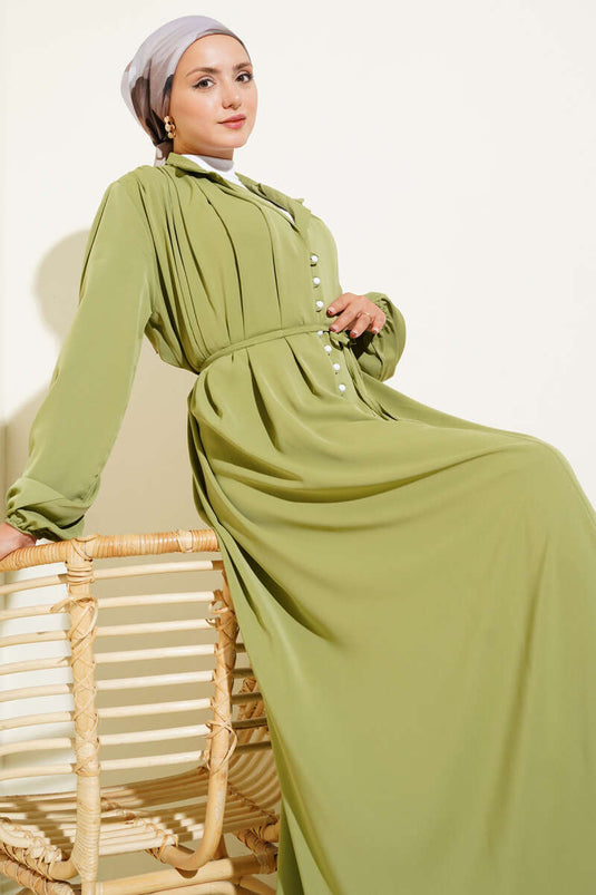 Robe boutonnée à nouer en corde Brit vert amande