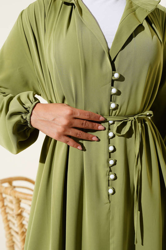 Robe boutonnée à nouer en corde Brit vert amande