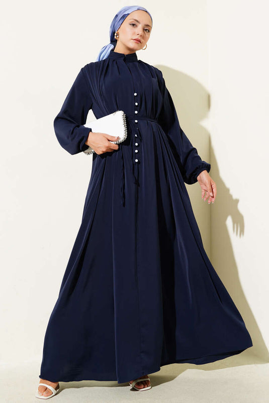 Robe boutonnée à nouer en corde bleu marine Brit