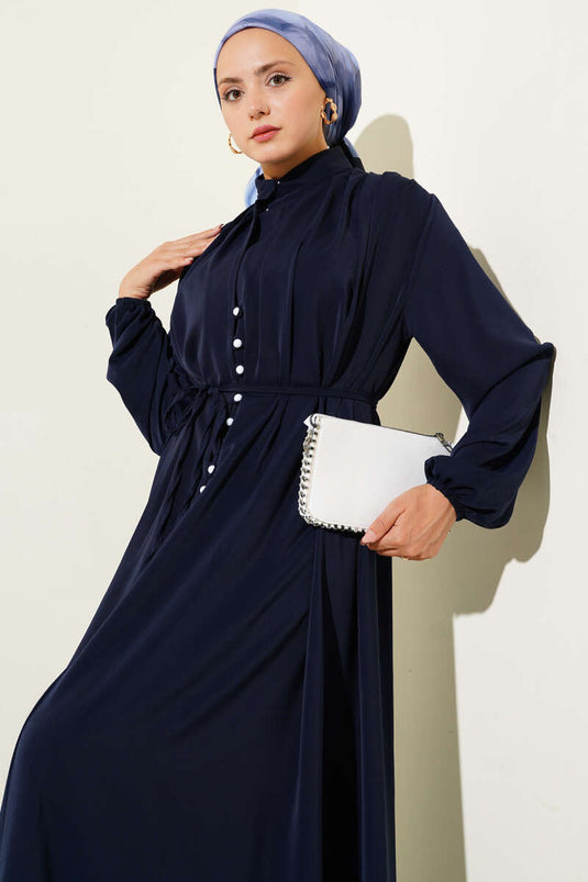 Robe boutonnée à nouer en corde bleu marine Brit