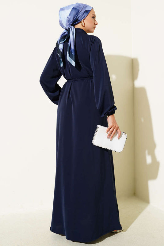 Robe boutonnée à nouer en corde bleu marine Brit