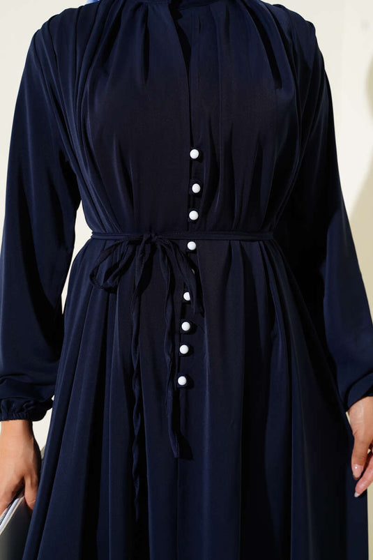 Robe boutonnée à nouer en corde bleu marine Brit
