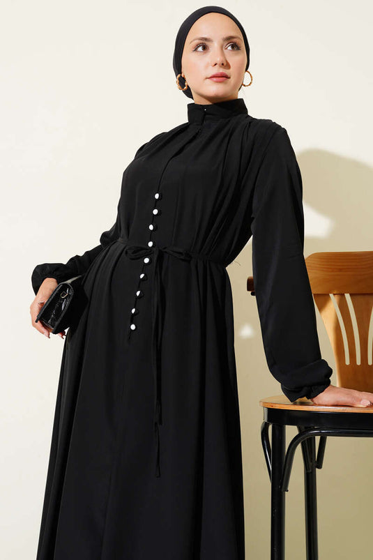 Robe boutonnée Brit noire à nouer en corde