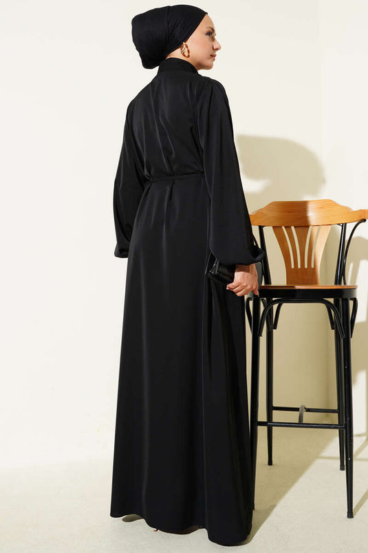 Robe boutonnée Brit noire à nouer en corde