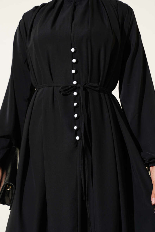 Robe boutonnée Brit noire à nouer en corde