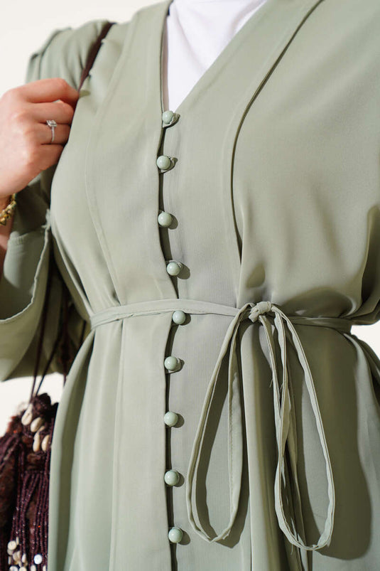 Ensemble deux pièces tunique ceinturée en corde boutonnée Brit vert amande