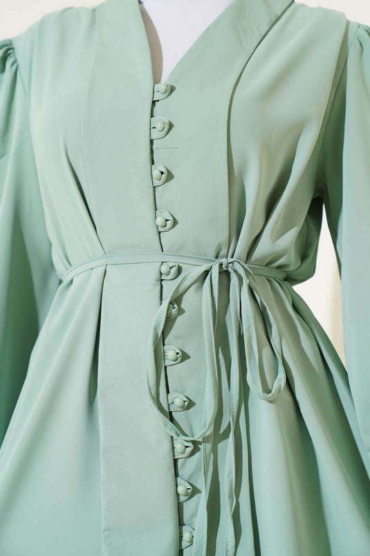 Ensemble deux pièces tunique boutonnée avec ceinture en corde vert menthe