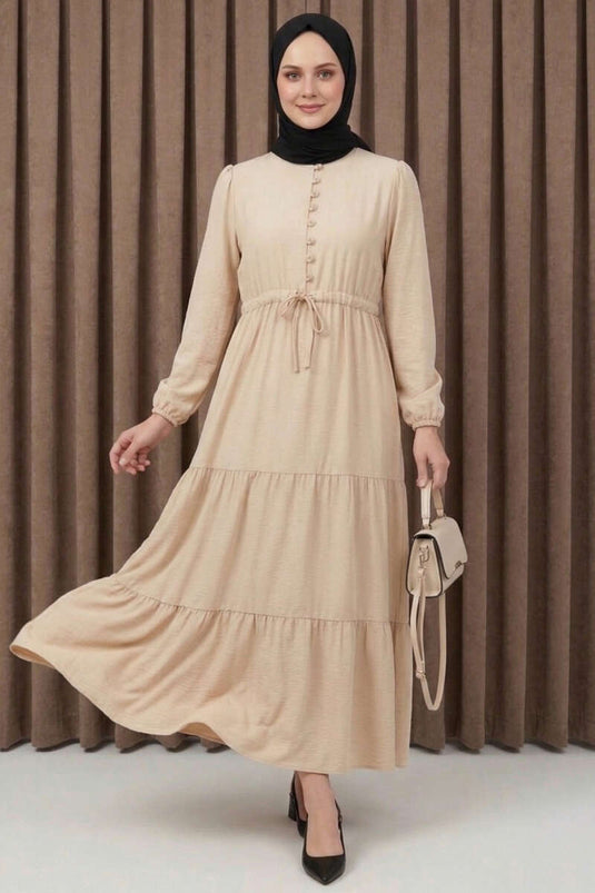 Robe à volants avec boutons Brit beige