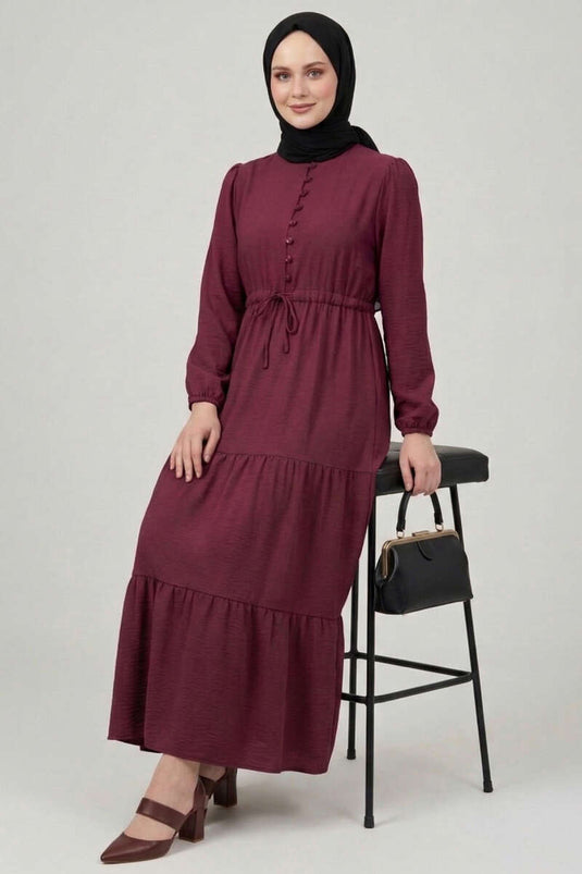 Robe à volants boutonnée Brit bordeaux