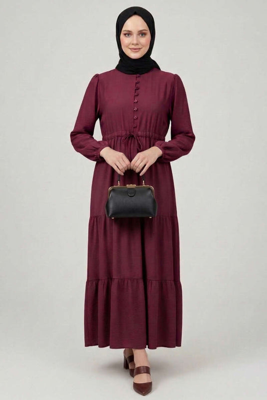 Brit Buttoned Layered Dress Burgundy