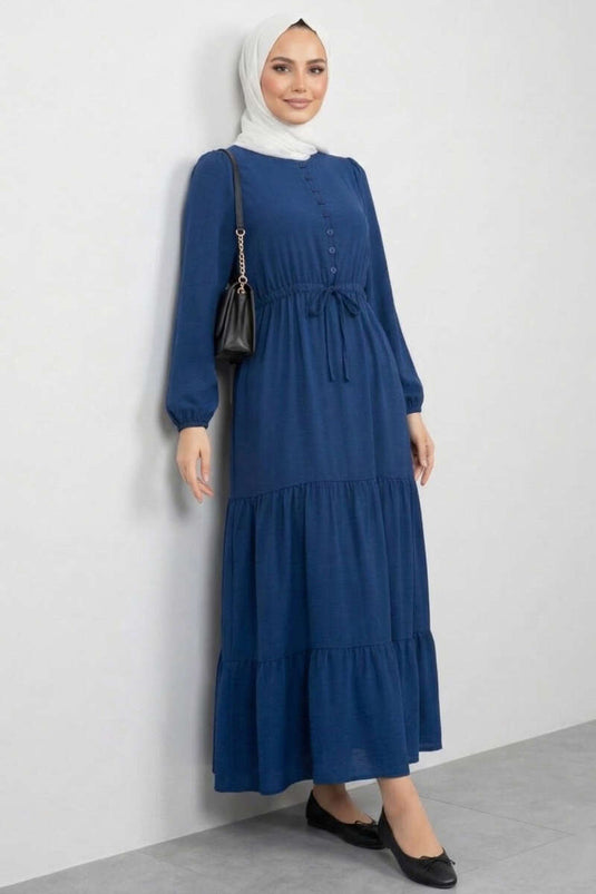 Robe à volants boutonnée Brit bleu marine