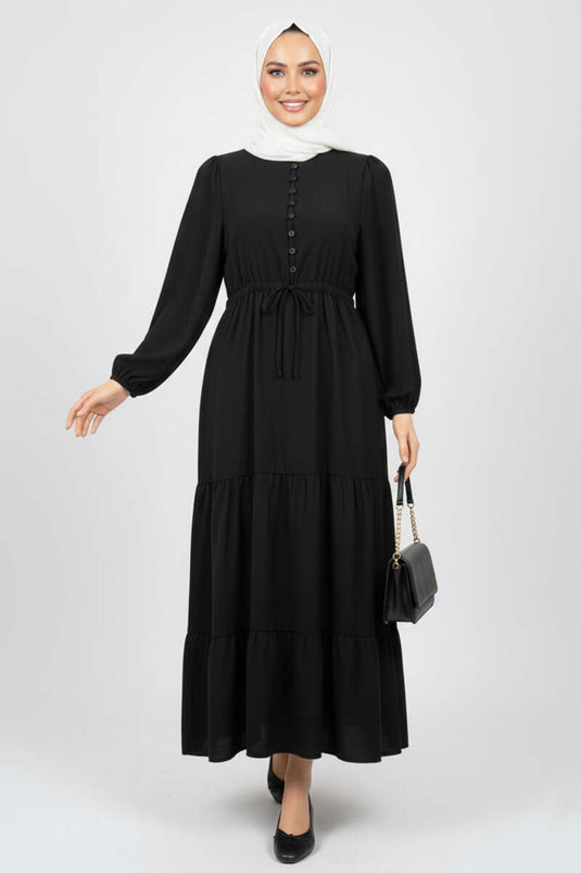 Brit Buttoned Layered Dress Black