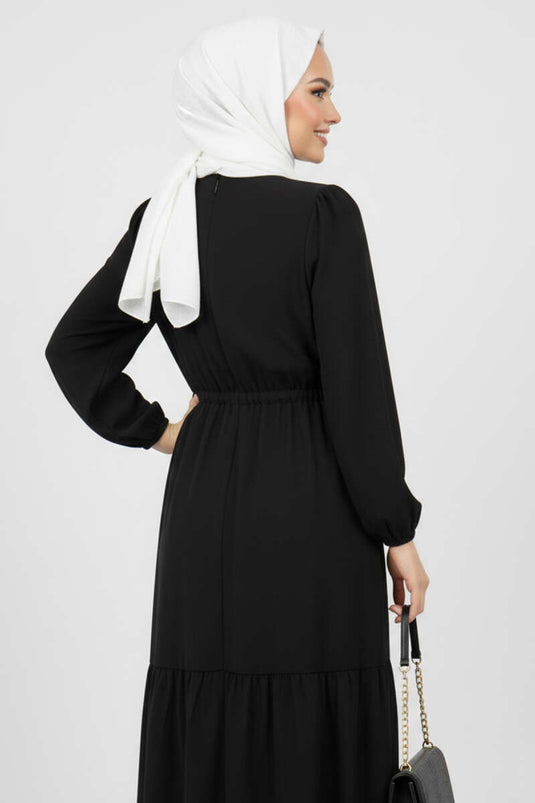 Brit Buttoned Layered Dress Black