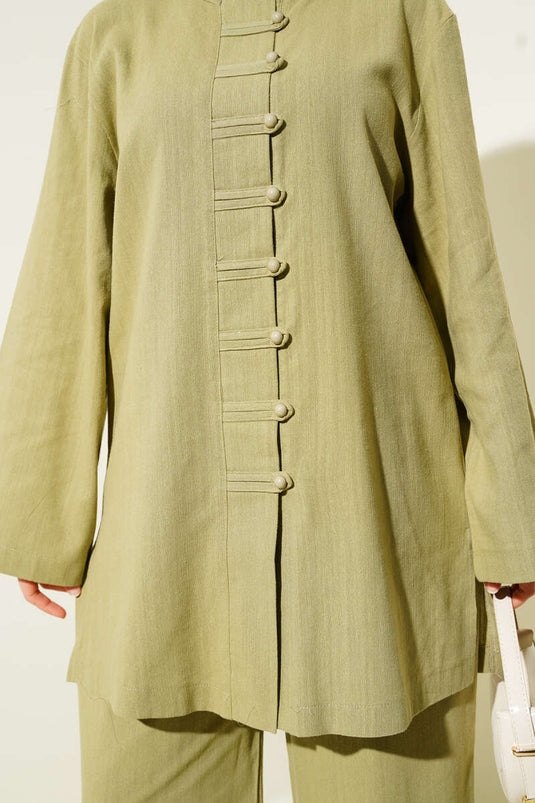 Ensemble deux pièces tunique en lin boutonnée Brit vert amande