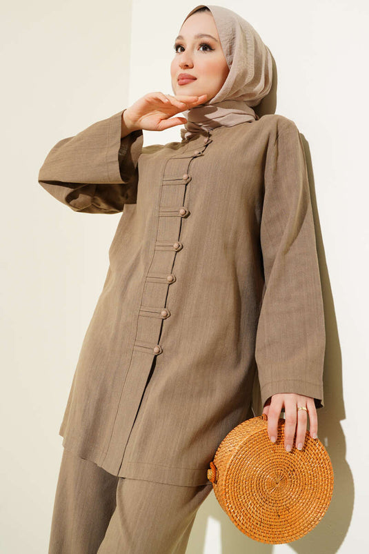 Ensemble deux pièces tunique en lin boutonnée Brit Mink