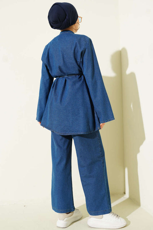 Brit Buttoned Denim Two-Piece Set Blue