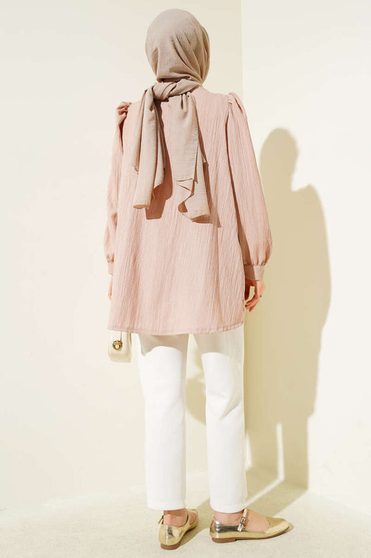 Brit Buttoned Crinkle Beige Blouse