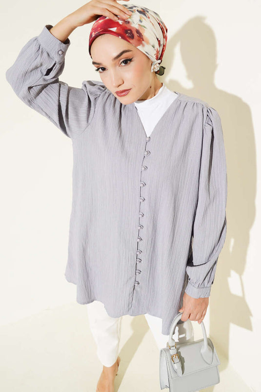 British Button-Down Crinkle Shirt Grey