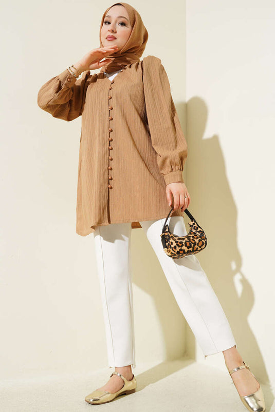 Brit Button Crinkle Shirt Latte