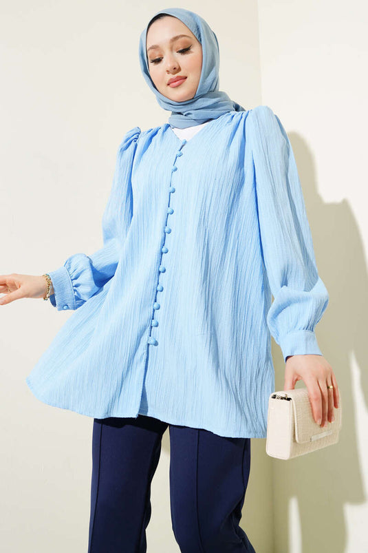 Chemise froissée à boutons Brit bleue