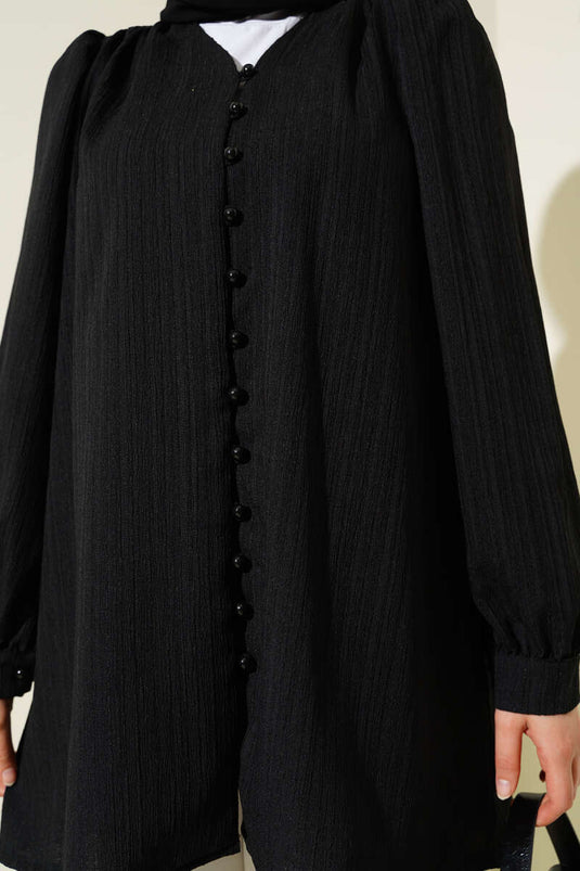 Chemise froissée à boutons Brit noire