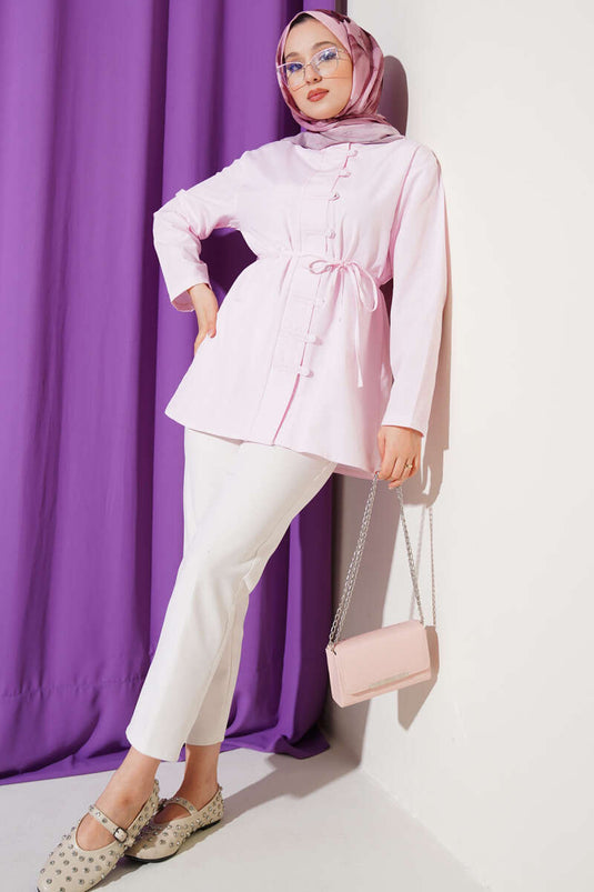 Chemise boutonnée Brit Terikoton avec ceinture rose