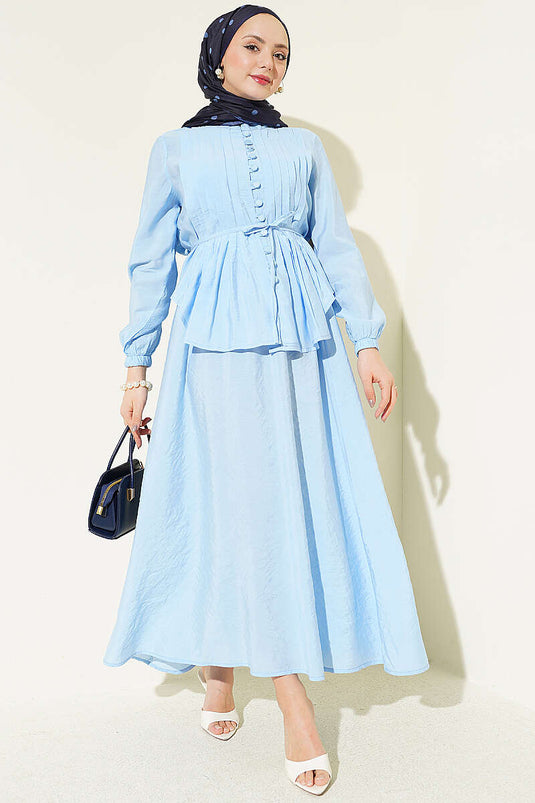 Completo con Gonna a Costine e Bottoni Brit Blu