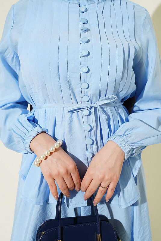 Completo con Gonna a Costine e Bottoni Brit Blu
