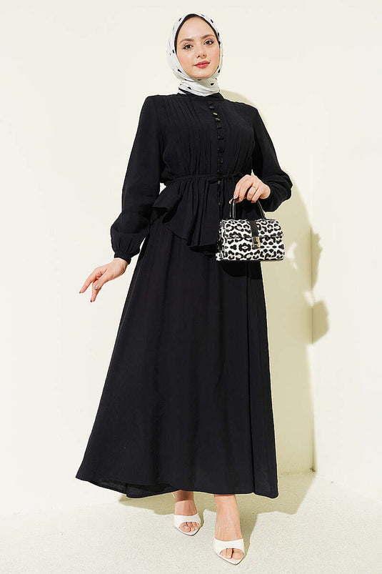 Ensemble Jupe À Boutons Rayé Noir