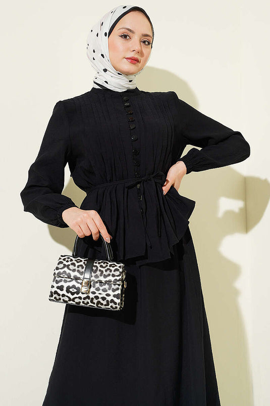 Ensemble Jupe À Boutons Rayé Noir