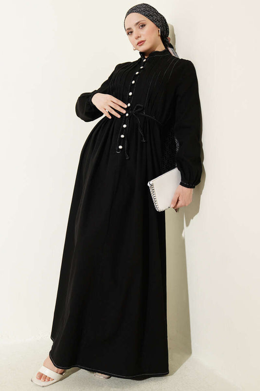 Robe en jean côtelée à boutons Brit noire