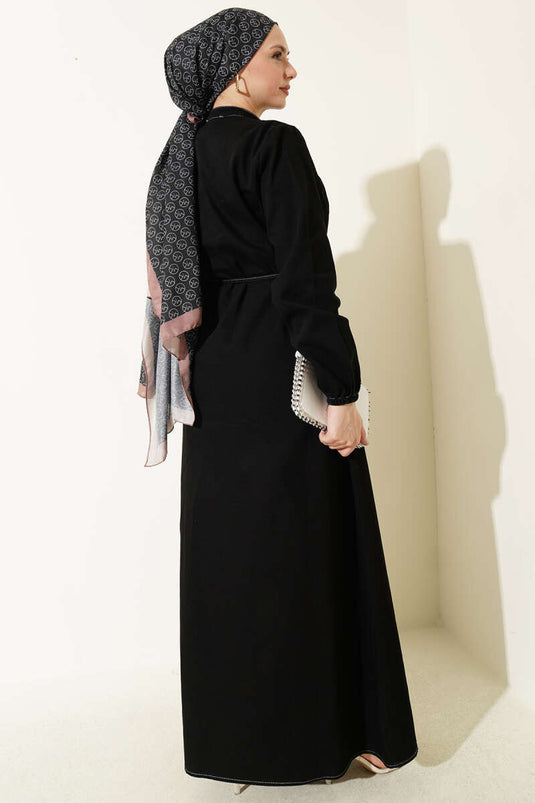 Robe en jean côtelée à boutons Brit noire