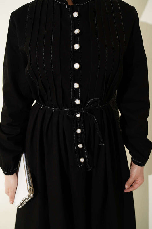 Robe en jean côtelée à boutons Brit noire