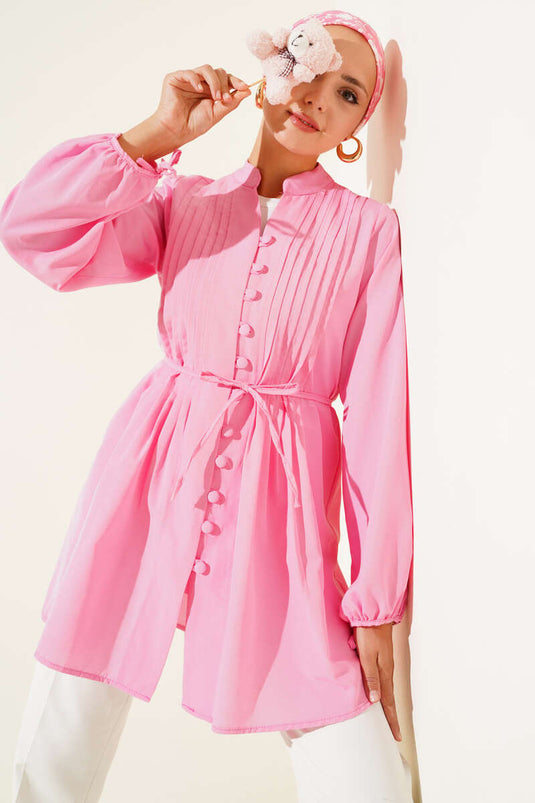 Tunique côtelée boutonnée britannique fuchsia