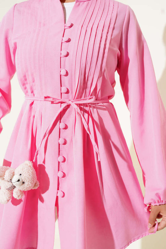 Tunique côtelée boutonnée britannique fuchsia