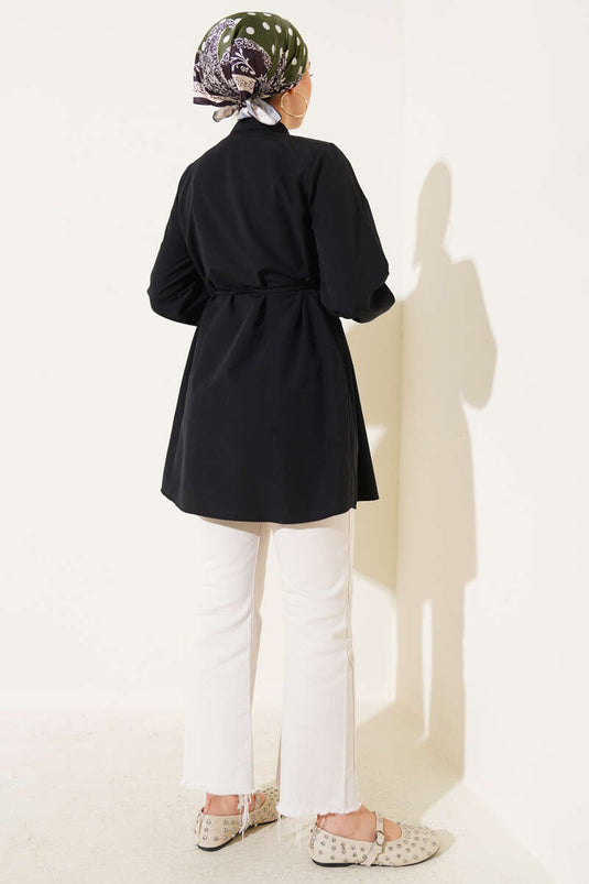 Brit Buttoned Ribbed Tunic Black