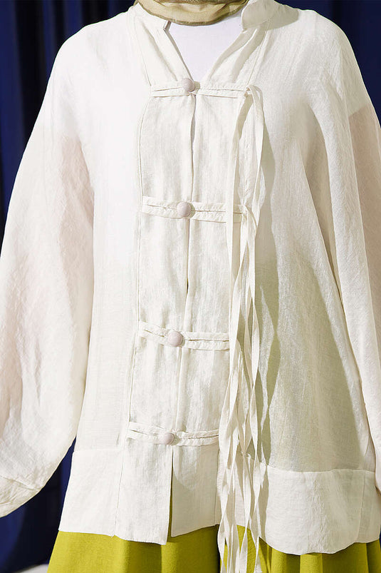 Brit Düğmeli Oversize Kimono Taş