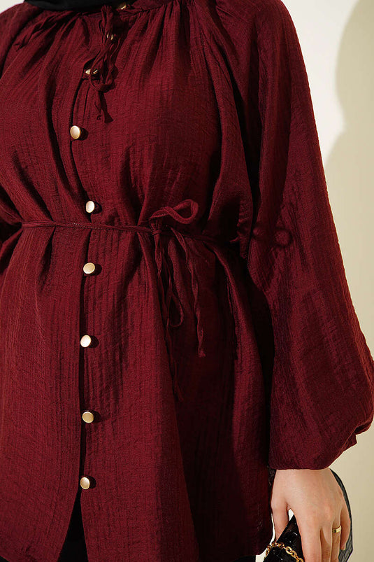 Chemise Oversize En Mousseline À Boutons Bordeaux