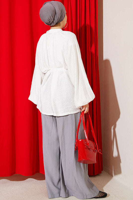 Brit Button-Front Oversized Muslin Shirt Ecru